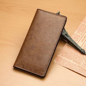 Plånböcker män plånbok lång ultratin ungdom enkel brun svart koreansk multikort student mjuk läderklipp stora pengar hållare handväska fodral