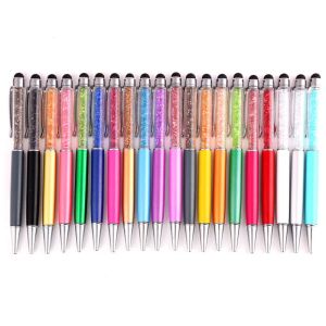 Pens 50pcs Diamond 2 in 1 Colorful Crystal Capacitive Touch Stylus BallPoint Pen For iPad iPhone 12 13 14 Samsung Android phone