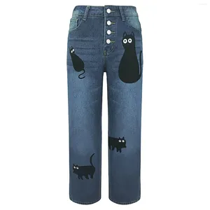 Kvinnors jeans kvinnor avslappnad bekväm mångsidig enkel tunn rak jean's posh skafferi jean lastbyxor för baggy