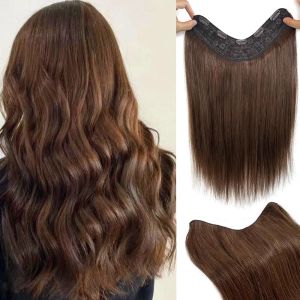 Piece Clip in Hair Extensions One Piece with 5 Clips Unprocessed VShaped Clip in Hair Extensions Straight Human Hair #4 Medium Brown