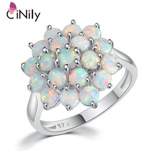 Anéis de Opal de Incêndio Redondo Branco de Luxo Cinzonos 925 Esterling Silver Flower Bloom Plant Big Ring Wedding Party Fashion Jewelry Forwomen 240411