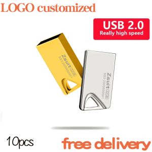 Sürücüler Yaratıcı Mini USB Stick Metal USB Flash Drive 64GB Gold Pen Drive Hafıza Çubukları Özel İş Hediyesi USB Sürücüler Ücretsiz Shipp