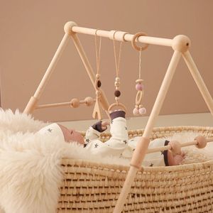 1Set Baby Wooden Rattle Toy Play Gym Mobile Hanging Bracket Sensory Toys Foldable Fitness Rack born Room Exercise 240418