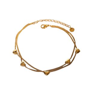 18k Gold Stainless Steel Double-layer Love Small Pendant Anklet for Women 2024 Summer New Beach Shopping Party Jewelry Free Shipping