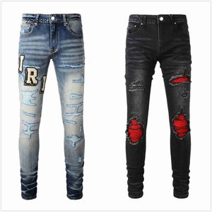 Designer jeans för män jeans vandring byxa rippade hip hop high street mode varumärke pantalones vaqueros para hombre motorcykel broderi nära montering