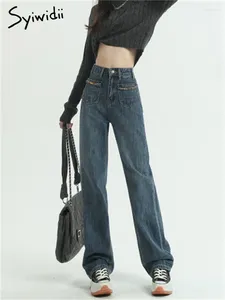 Kvinnors jeans syiwidii ​​kvinnor faller vinter 2024 baggy hög midja rak breda ben byxor avslappnad vintage koreansk mode harajuku jean