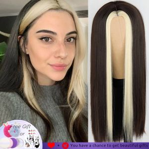 Wigs Synthetic wig Black Long Straight Wig For Women Both sides Gold Hair Middle Part Heat Resistant Wavy Cosplay Wig For Girl