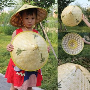 Berets Sunscreen Party Sun Hats Fashion Adjustable Summer Natural Bamboo Woven Straw Children Kids Outdoor