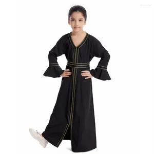 Ethnic Clothing Black Abaya For Kids Girls Turkey Muslim Long Dress Islam Saudi Arabia Eid Robe Gowns Children Kimono Kaftan Ramadan