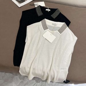 SWEATER WOMENTAMI Europejska marka modowa Ultra drobna merynosowa wełna łańcucha z koralikami Lapel Sur Bez rękawów