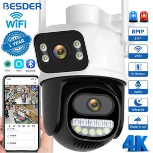 Besder 8MP Ptz WiFi kamera na zewnątrz Nocna wizja podwójna ekran Wykrywanie przez ludzi 4MP ochrona zabezpieczeń CCTV Kamera IP 240419