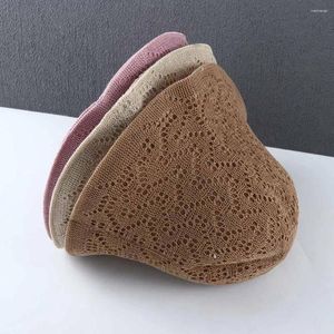 Berets Portable Foldable Hollow Linen Spring Basin Knitted Hat For Women Bucket Female Hats Korean Style Caps Sun