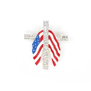 Pins Brooches 10 Pcs/Lot American Flag Brooch Crystal Rhinestone Enamel Cross Shape 4Th Of Jy Usa Patriotic Pins For Gift/Decoratio Dhyd2