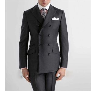 Куртки модные черные мужчины подходят для Slim Fit Формальный бизнес Blazer с двойной грудью свадебного жениха смокинг 2 куски брюки костюм Homme