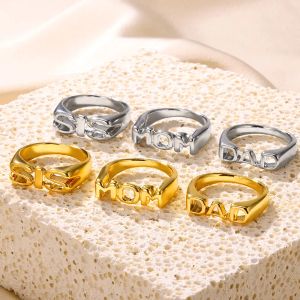 Bands Gold Color Jewelry Mom Sist Dad Rings For Women Glossy Letters Couple Rings Mother's Day Bijoux New In Birthday Xmas Gifts