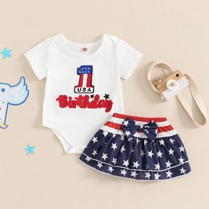 Set di abbigliamento 2024-04-02 BAMBINI LIORAITIIN 4 ° di luglio White Short Short Letter Recamion Star Stripe Starpe Culgottes