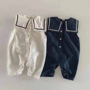 SECCHE 2023 Summer New Baby Boy Sleeveless Nailor Collar Rigmaio Nuovo Navy Collar Groving Groving Infant Nexh Abiti casual sciolti