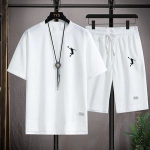 Summer Mens Tracksuit Linen Fabric T-shirt och Shorts Two Piece Set Men Sports Sport Fashion Beteckna uppsättningar 240408