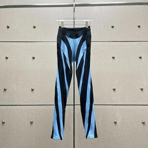 Calça feminina azul marrom cor branca 2024 verão de alta qualidade bloco de retalhos de linha perneiras