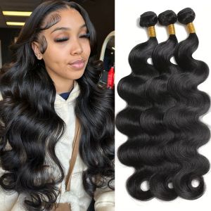 Weaves Weaves Body Wave Bundles 32 Inch Raw Indian Human Hair Bundles Unprocessed 100% Human Hair Loose Wave Hair 3 Bundles Deals