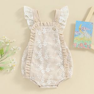 One-Pieces Newborn Infant Baby Girls Rompers Lace Embroidery Buttons Frills Fly Sleeve Infant Bodysuits Summer Clothes Princess Jumpsuits
