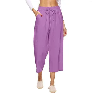 Women's Pants Summer Cotton Elastic Waist Wide Leg Casual Comfy Oversize Sports Comfortable