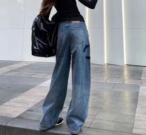 Byxor kvinnors designer kvinnors jeans hög midja designer rakt genom bred benshow tunna kvinnor avslappnade byxor storlek s-l-