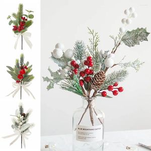 Decorative Flowers Lifelike Artificial Christmas Branches Multicolor Simulation Red Berries Xmas Berry Pine Stick Cone Stems Home Decoration