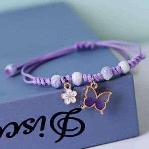 Beaded Rinhoo Fashion Handmade Purple Farterfly Flower Armband For Women Charm Sweet Animal Pendant Flätade armband Bangle smycken 240423