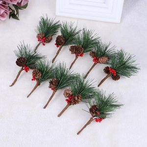 Decorative Flowers Pine Picks Christmas Artificial Branches Cones Stems Berries Red Tree Needles Flower Fake Berry Trees Decoration Floral