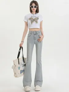Jeans femininos Flare Women calças jeans de cintura alta estiramento coreano Roupas vintage 2024 Y2K KPOP jovem jovem