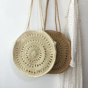 Bolsas de ombro de palha redondo de verão para mulheres casuais de vime de vime de praia de praia Bolsa de viagem feminino Bolsa de compras bolsas de bolsa