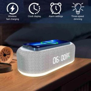 Accessories 4 In 1 Desk Digital Clock Night Light Alarm Clock Wireless Charging Clok For Table Bedroom Office LED Display Wakeup Feature