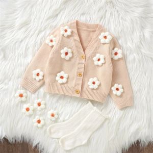 Sweaters 20230821 Lioraitiin 6M3Y Winter Baby Girl Cardigan Long Sleeve V Neck Button Closure Flower Knit Sweater Baby Girl Sweater