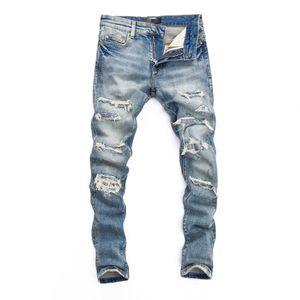 Jeans impressos de verão Jeans de alta qualidade Caminhando calça rasgada Hip Hop High Street Religion