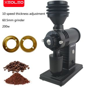 Kvarnare Xeoleo Electric Coffee Grinder 60mm Titaninum Burr Grinder 200W kaffebönare Miller Blow Hopper 10 Steg kaffefräsning Maskin