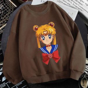 Bluza Sailor Moon Anime Print Ubrania z kapturem Kpop Brown Tops Hoodies Women Sudaderas 2022 Nowa jesień zima moda Y2K Bluza