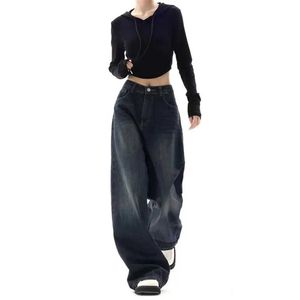 Kvinnors jeans vintage hög midja bred ben baggy jeans harajuku grunge rak denim byxor överdimensionerade gatan lösa y2k byxor koreansk mode 240423