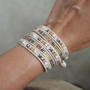 Fios 5 vezes embrulhado com mix de mix de beadwork Bracelet Jewelry Gift para mamãe