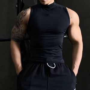 Coletes sem mangas de ginástica tanque de trep tank top se sexy masculino bodybuilding tight singlet fitness muscle man sportshirt mock roupos de pescoço 240415