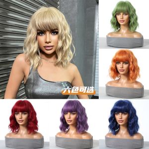 2024 High Quality Bobo Short Qi Bangs Wigs Hot Sale Blonde Small Wavy Hair Wholesale Europe America Fashion High Temperature Rose Net Curly Wig