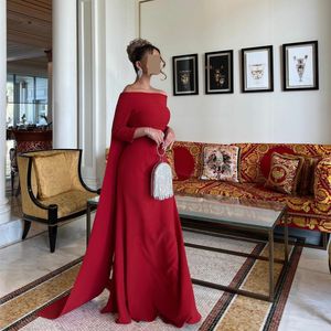 Elegant Long Bourgogne Crepe aftonklänningar med Cape Sheath Bateau Neck veckad golvlängd dragkedja tillbaka promenad för kvinnor