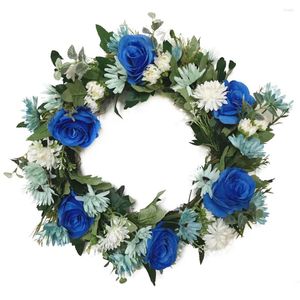 Dekorativa blommor konstgjorda blå roskrans realistiska fjäderkransar för ytterdörren bröllopsfönster vägg heminredning