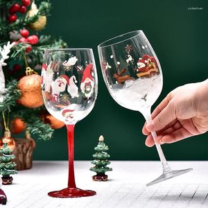 ワイングラスクリスマスギフトアクセサリー塗装ガラスカップレッドとビールのパターン透明なクリスタルカップ