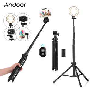 Sticks Andoer 59in 2in1 Tripod Stand+Extendível Selfie Stick Stick Aluminum Ligante do telefone Remoto Obturador para iPhone Photo Live Streaming