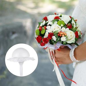 Flores decorativas 1 Conjunto de Bridal Bouquet Holder Wedding Floral Foam, com colarinho de renda