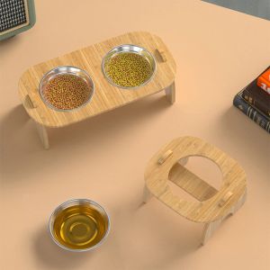 Forniture ciotola gatto in acciaio inossidabile inossidabile elevato per alimentazione per alimentazione per alimentazione acqua ciotole non slip di bambù antilea