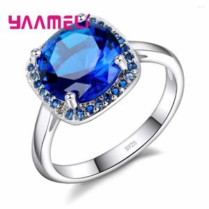 Cluster Rings Fashion African Bead Crystal Ring 925 Sterling Silver Blue Square CZ Cubic Zircon Stone Engagement Women Jewelry Gifts