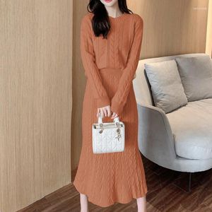 Vestidos de trabalho Autumn Winter Fashion Twist Pullover Sweater Top Midi Salia Midi Knit