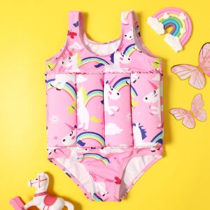 Swimwear Children Professional Buoyant Swimming Suits Cute Printed Float Striped Swim Vest Kids Boys Floatation Swimsuit Buoyancy